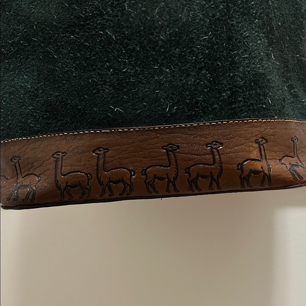 Moroccan Bag Brown Leather Green Suede Crossbody Camel Inlay Bohemian Festival - Picture 5 of 12
